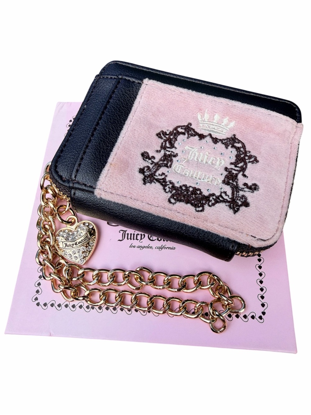 JUICY COUTURE Square Pink Brown Zip Around Wallet With Wrist Strap NEW With Box